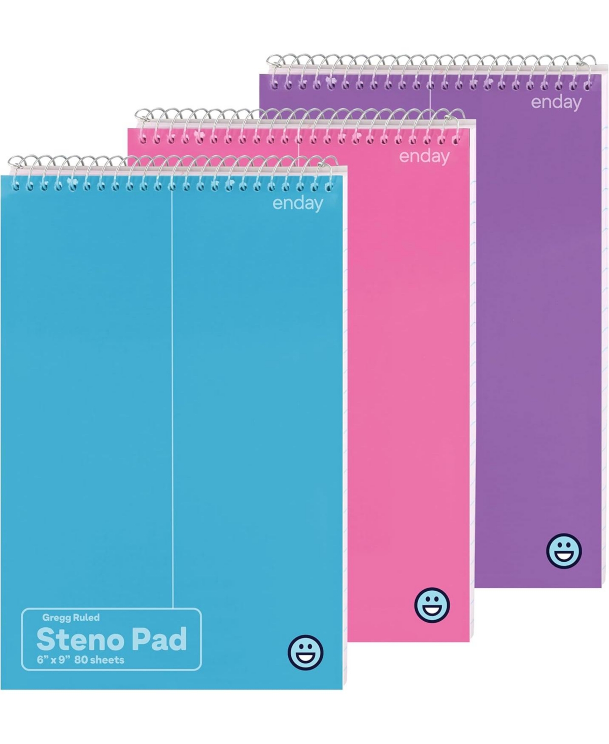 Steno Pads Spiral 6 x 9 inches, Gregg Rule White Paper, 80 Sheets Steno Notebook for writing in Pink, Purple, Green, Blue, Red, Grey, Color May