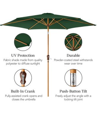 10ft Outdoor Woodgrain Pattern Steel Market Patio Umbrella w/ Crank, Tilt