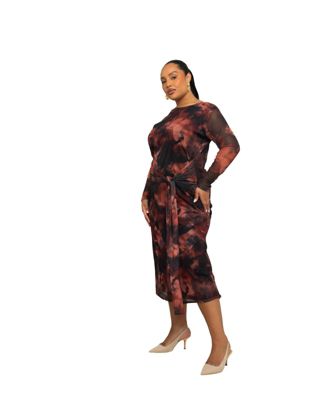 Women's Retro Tie Dye Print Mesh Midi Dress