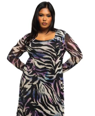 Women's Zebra Print Mesh Midaxi Dress