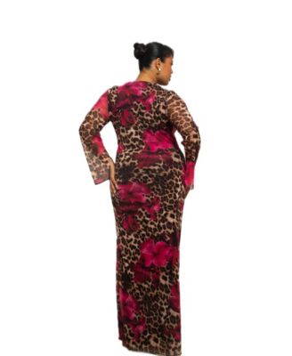 Women's Leopard Print Mesh Maxi Dress