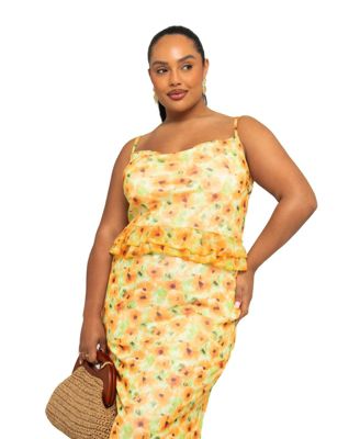 Women's Floral Print Peplum Midi Dress