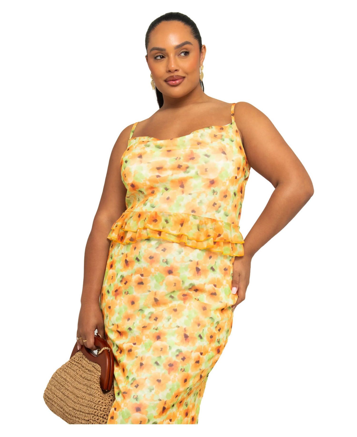 Women's Floral Print Peplum Midi Dress