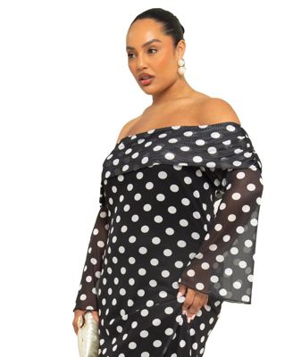 Women's Off The Shoulder Polka Dot Midi Dress
