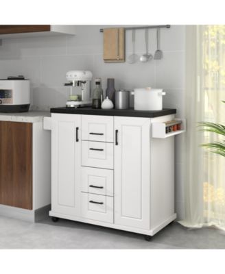 Rolling Kitchen Island Cart on Wheels with Storage Cabinets