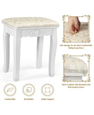 2-Pc. MDF Dimmable Bulb Lighted Vanity Dressing Table Set with Cushioned Stool