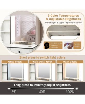 2Pc MDF And Stell Lighted Mirror Vanity Makeup Table Set