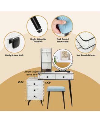 2-Pc. MDF 3-Color Lighted Mirror Vanity Table Set with Cushioned Stool