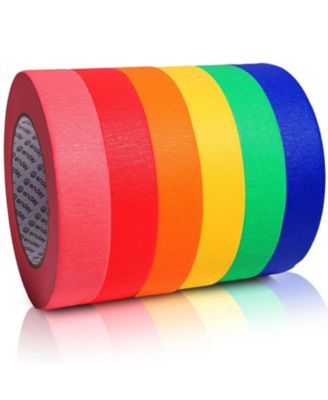 Colored Masking Tape (6 Pack) 1080 Ft x 1 in - Colored Masking Tape 1 inch Wide x 180 Feet (60 Yards) per roll - Painters Tape, Great for Arts Crafts & Labeling
