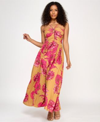 KATIA RAE - Juniors' Satin Printed Halter Maxi Dress