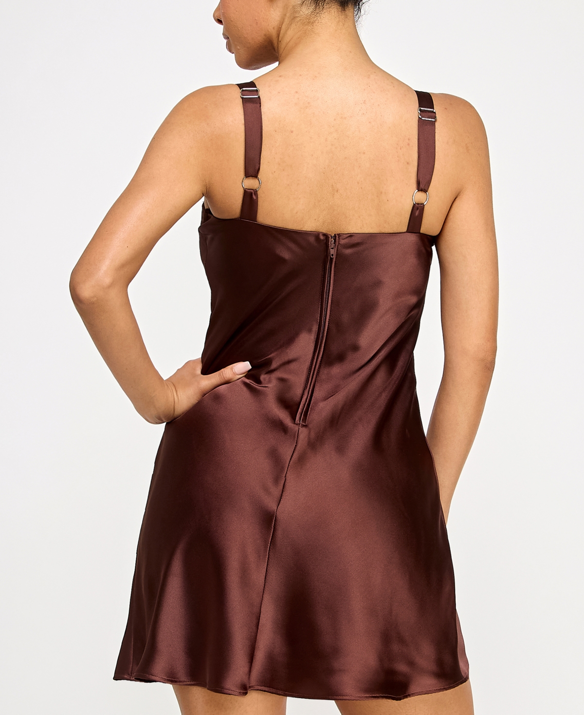 City Studios Juniors' Satin Bustier A-line Slip Dress In Brown