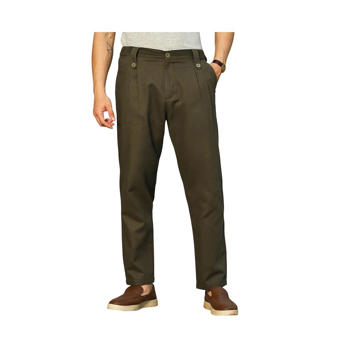 Men's Sacramento Green Ribbed-Pleated Chino Trousers - Green