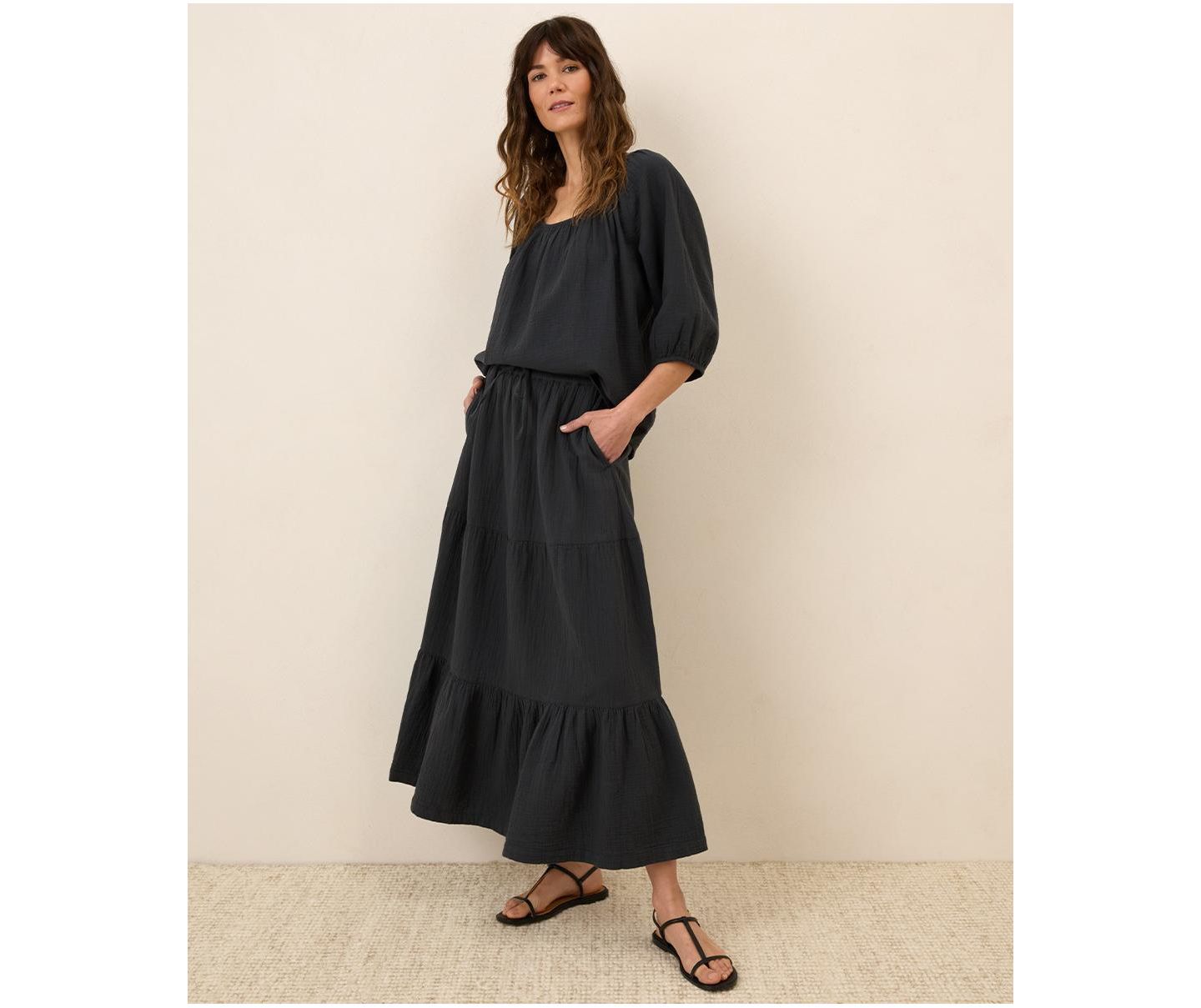 Женская юбка Pact Organic Cotton Coastal Double Gauze Tiered Maxi, цвет: Чёрный — фото 3