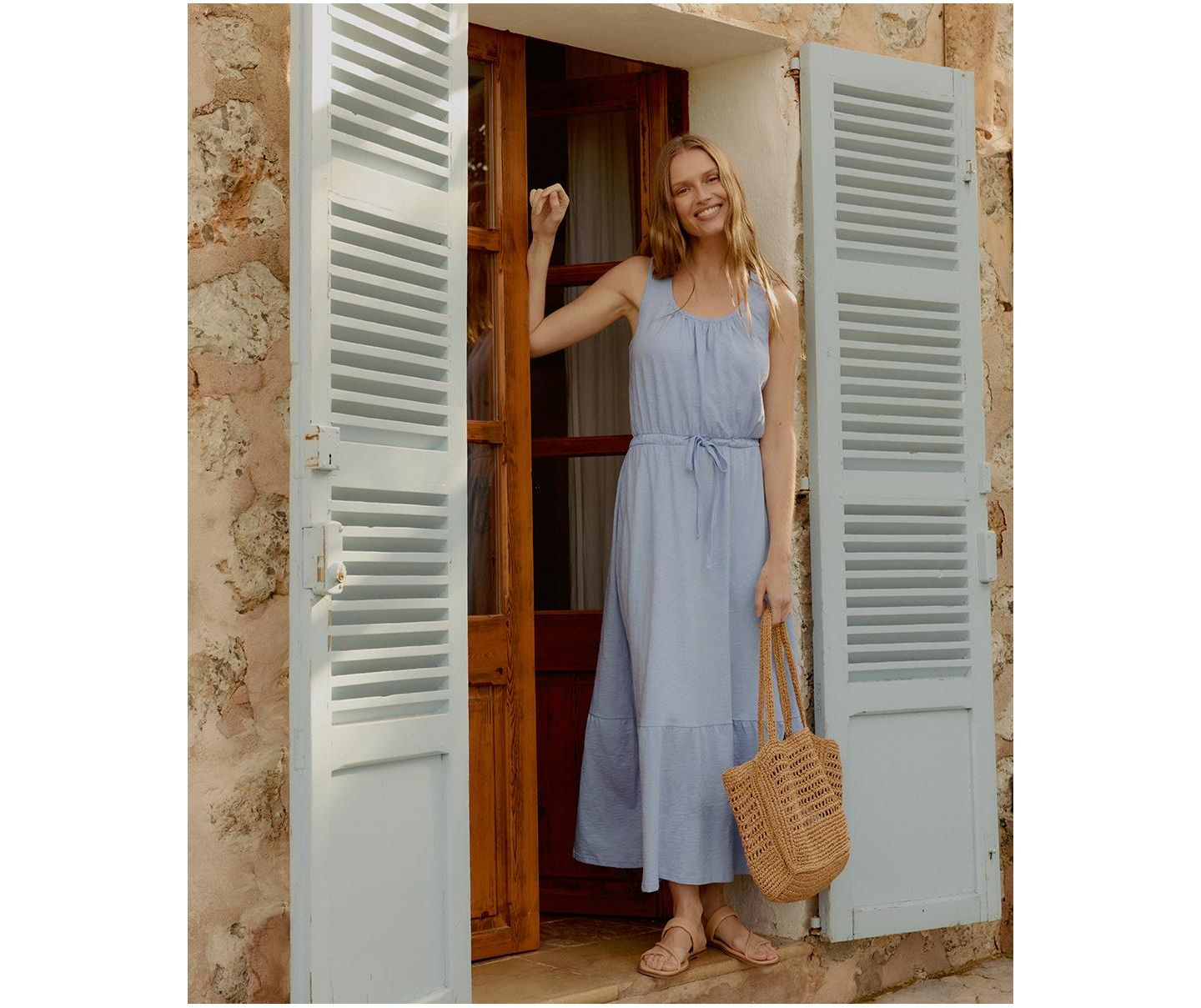 Женское платье Pact Organic Cotton Relaxed Slub Tank Maxi, цвет: Синий — фото 2
