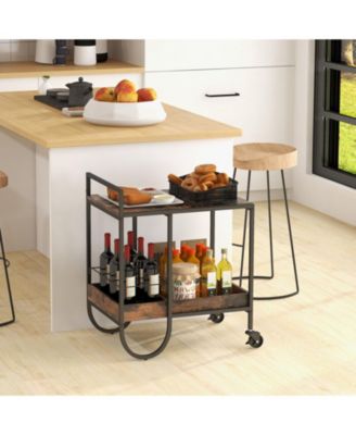 Rolling Buffet Serving Cart with Removable Metal Wire Wine Rack