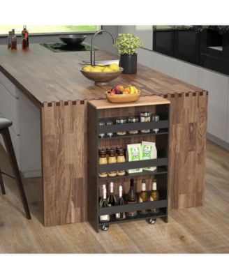 8" 4-Tier Rolling Storage Cart Slim Kitchen Cart on Wheels with Open Shelves and Handle