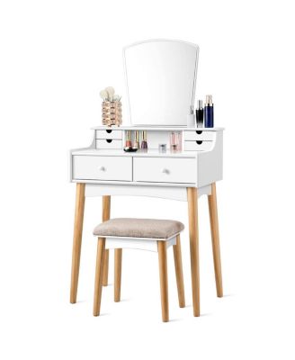 Vanity Desk Set with 3-Color Adjustable LED Lighted Mirror and Drawers