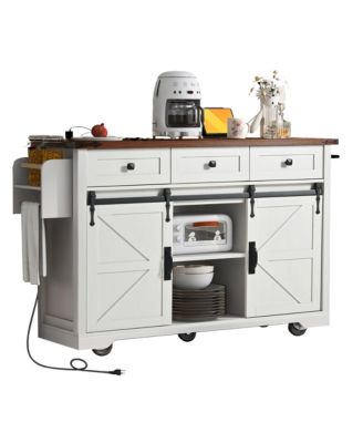 Farmhouse Kitchen Island with Drop Leaf & Wheels