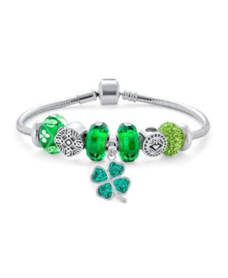 Irish Celtic Knot Charm Bracelet With Green Shamrock Claddagh Beads Sterling Silver