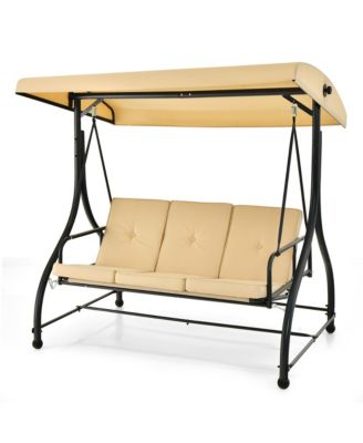 3-Seat Outdoor Converting Patio Swing Glider Adjustable Canopy Porch Swing