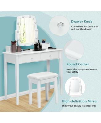 Vanity Table Set with Lighted Mirror for Bedroom and Dressing Room
