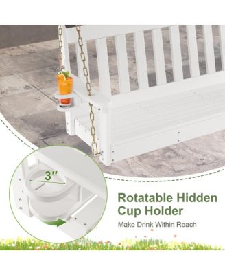 54'' HDPE Porch Swing Outdoor Patio Hanging Chair w/ Cup Holder Adjustable Chain