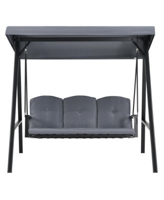 3-Person Patio Porch Swing Cushioned Outdoor Swing Chair w/ Adjustable Canopy