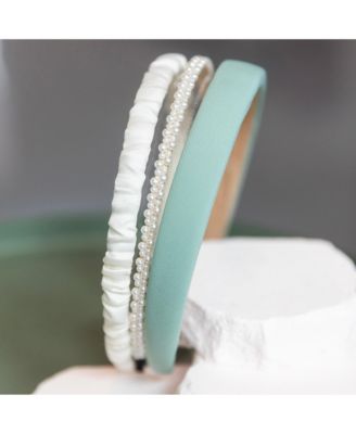 Classic Headband Set - Green + Cream + Pearl