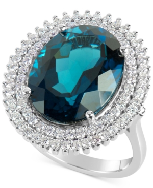 image of Blue Topaz (12 ct. t.w.) and Diamond (4/5 ct. t.w.) Ring in 14k White Gold