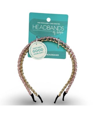 Thin Beaded Headband Set - Gold + Pink