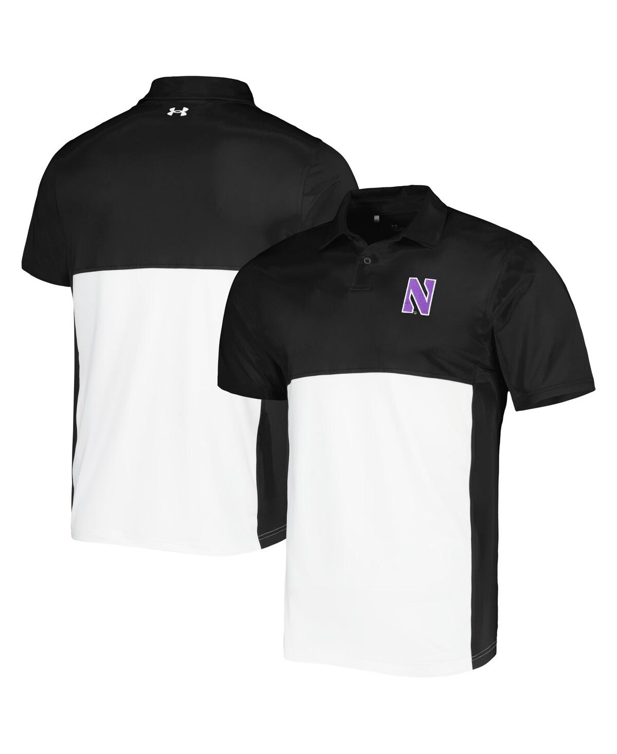 Men's Black/White Northwestern Wildcats Green Blocked Polo Performance Polo Shirt - Black, White