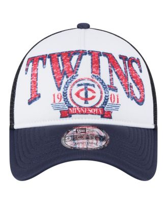 Men's White/Navy Minnesota Twins Distressed 9FORTY A-Frame Adjustable Trucker Hat