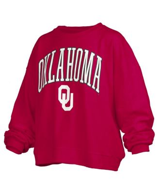Women's Crimson Oklahoma Sooners Janise Arch Over Logo Waist Length Oversized Pullover Sweatshirt