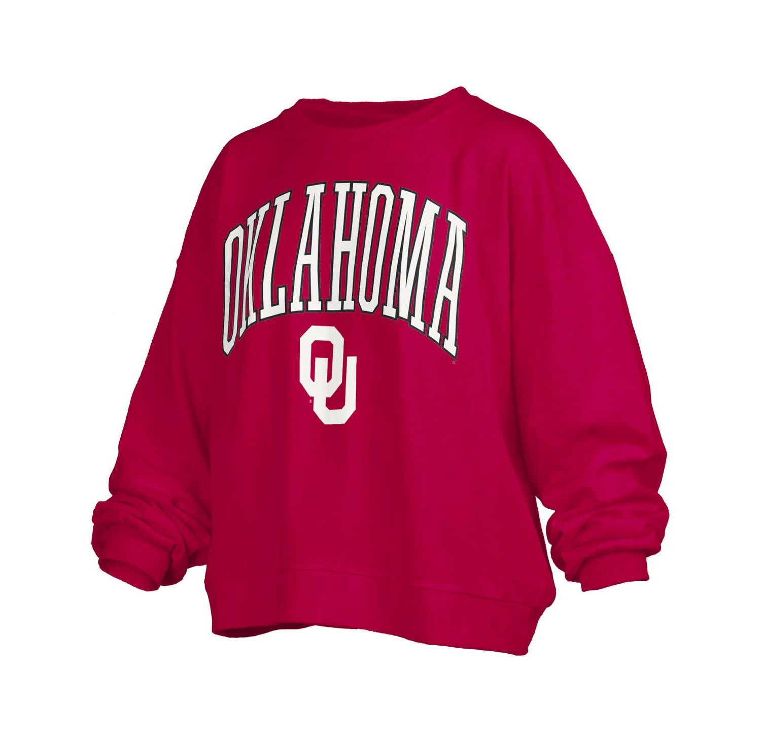 Women's Crimson Oklahoma Sooners Janise Arch Over Logo Waist Length Oversized Pullover Sweatshirt