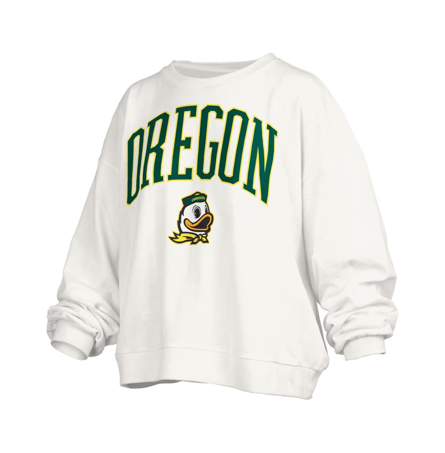 Женские толстовки Pressbox White Oregon Ducks Janise Arch Over Logo Waist Length Oversized Pullover — фото 2
