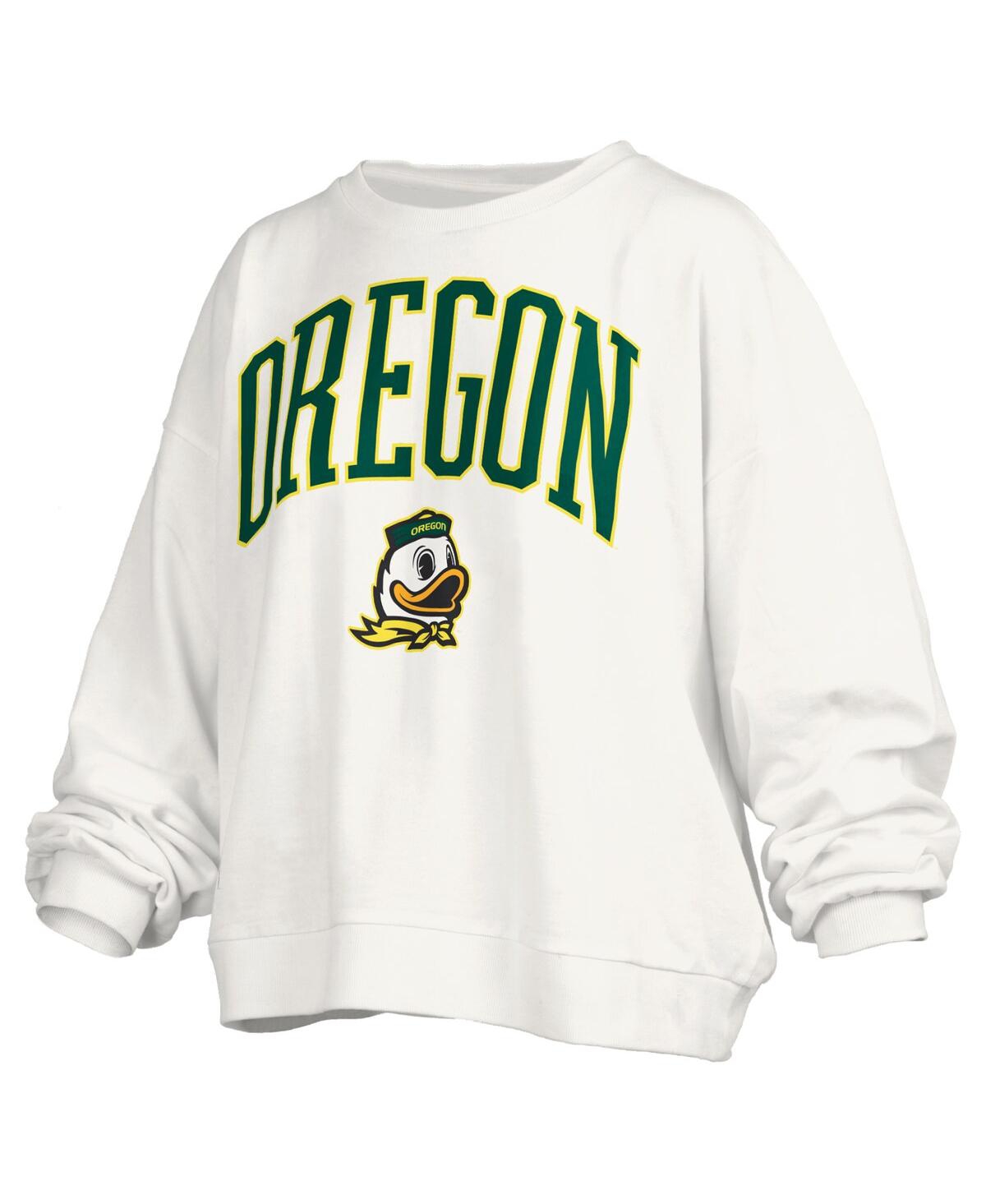 Pressbox Women's White Oregon Ducks Janise Arch Over Logo Waist Length Oversized Pullover Sweatshirt In White