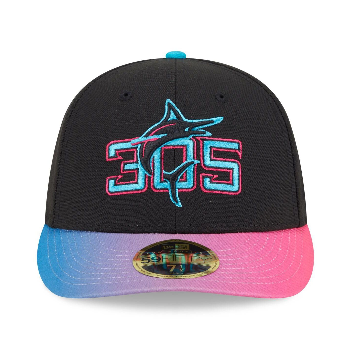 Мужская кепка New Era Black/Pink Miami Marlins 2025 City Connect Low Profile 59FIFTY Fitted Hat — фото 4