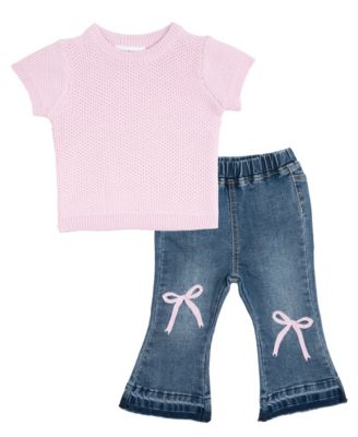 Baby Girls 2-Piece Knit Top and Bow Flare Jeans Set