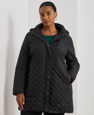 Lauren Ralph Lauren - Plus Size Hooded Quilted Faux-Suede-Trim Coat