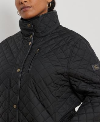 Plus Size Hooded Quilted Faux-Suede-Trim Coat