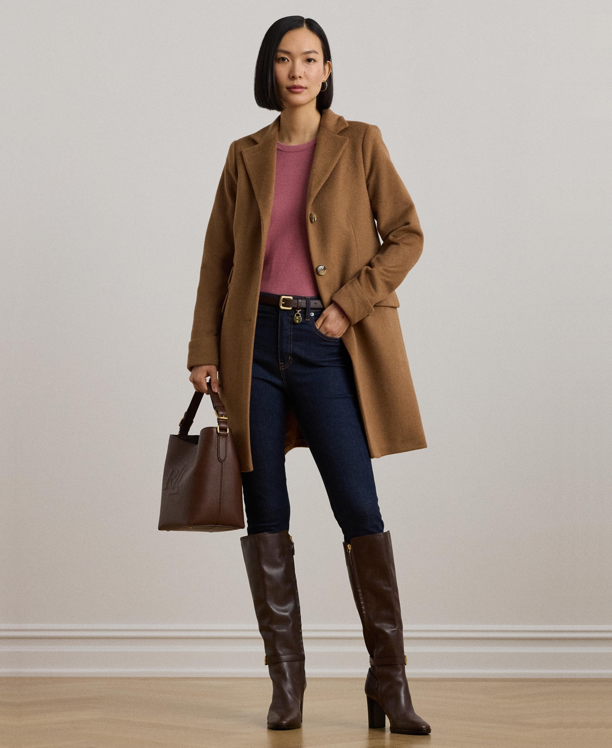 Ralph Lauren Petite Notched-collar Walker Coat In Brown