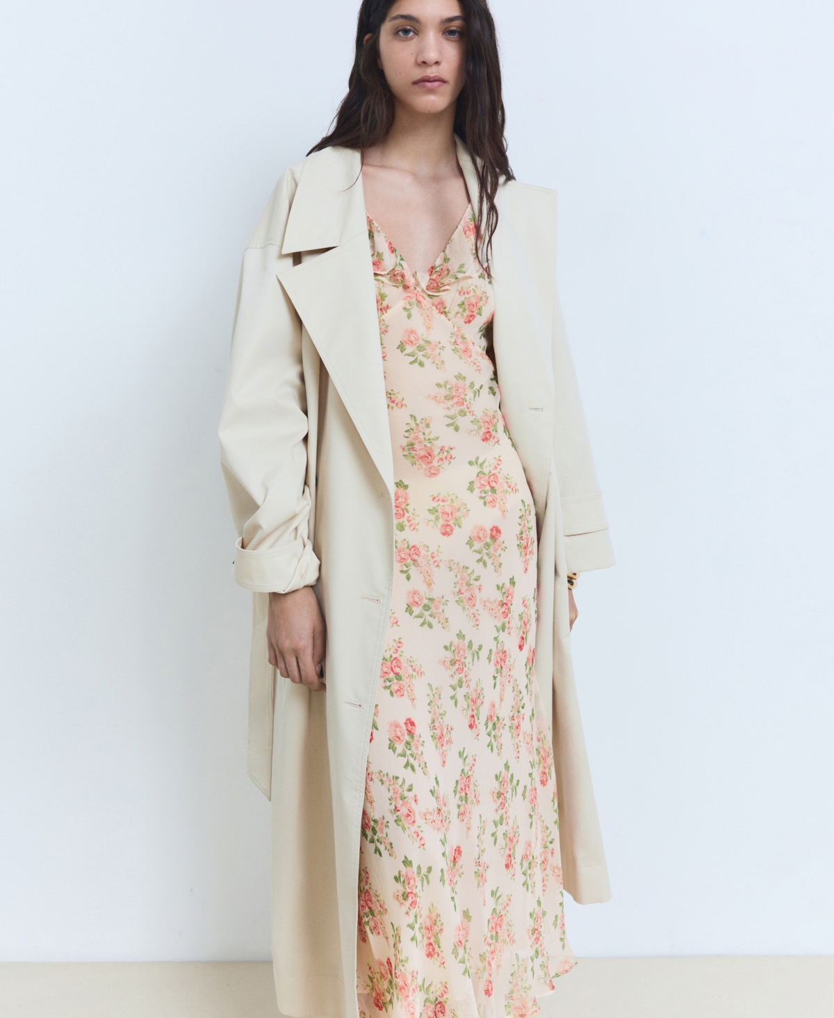 Mango Floral Midi-dress With Bow Ecru