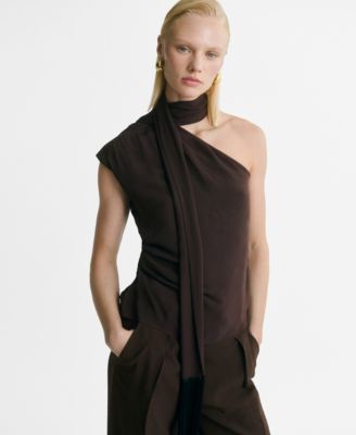 MANGO - Women's Fringe Detail Asymmetrical Scarf Blouse