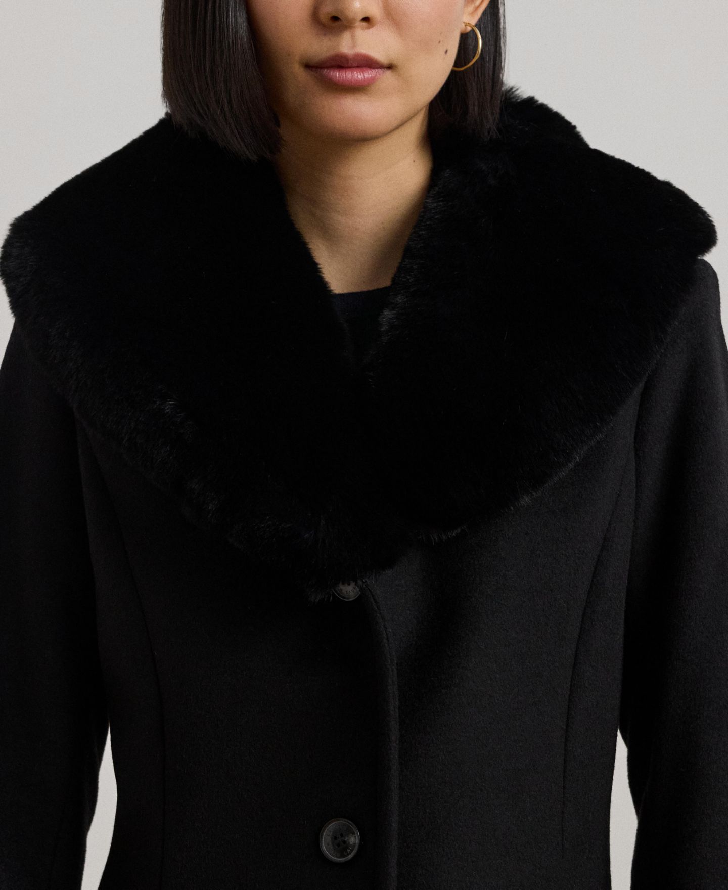 Женское пальто Lauren Ralph Lauren Icon Faux-Fur Collar Walker Coat, Created for Macy's, цвет: Чёрный — фото 3