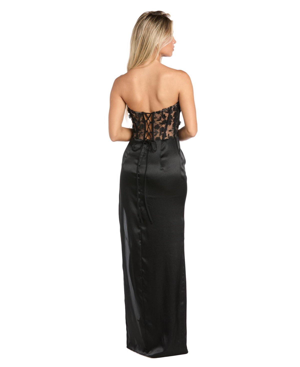 Morgan & Company Juniors' Strapless Floral-corset Slit Gown