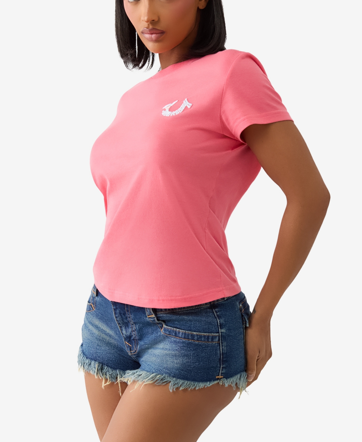 TRUE RELIGION WOMEN'S SS EMBROIDERED HORSESHOE CREW NECK T-SHIRT 
