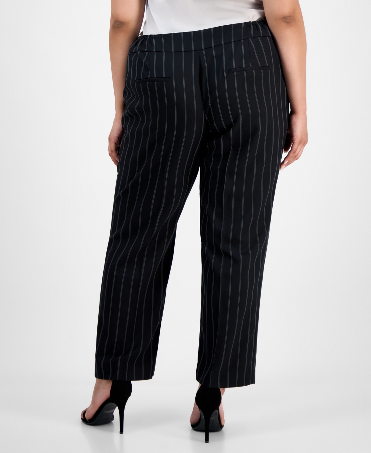 Kasper Plus Size Pinstriped Slim Pants In Black