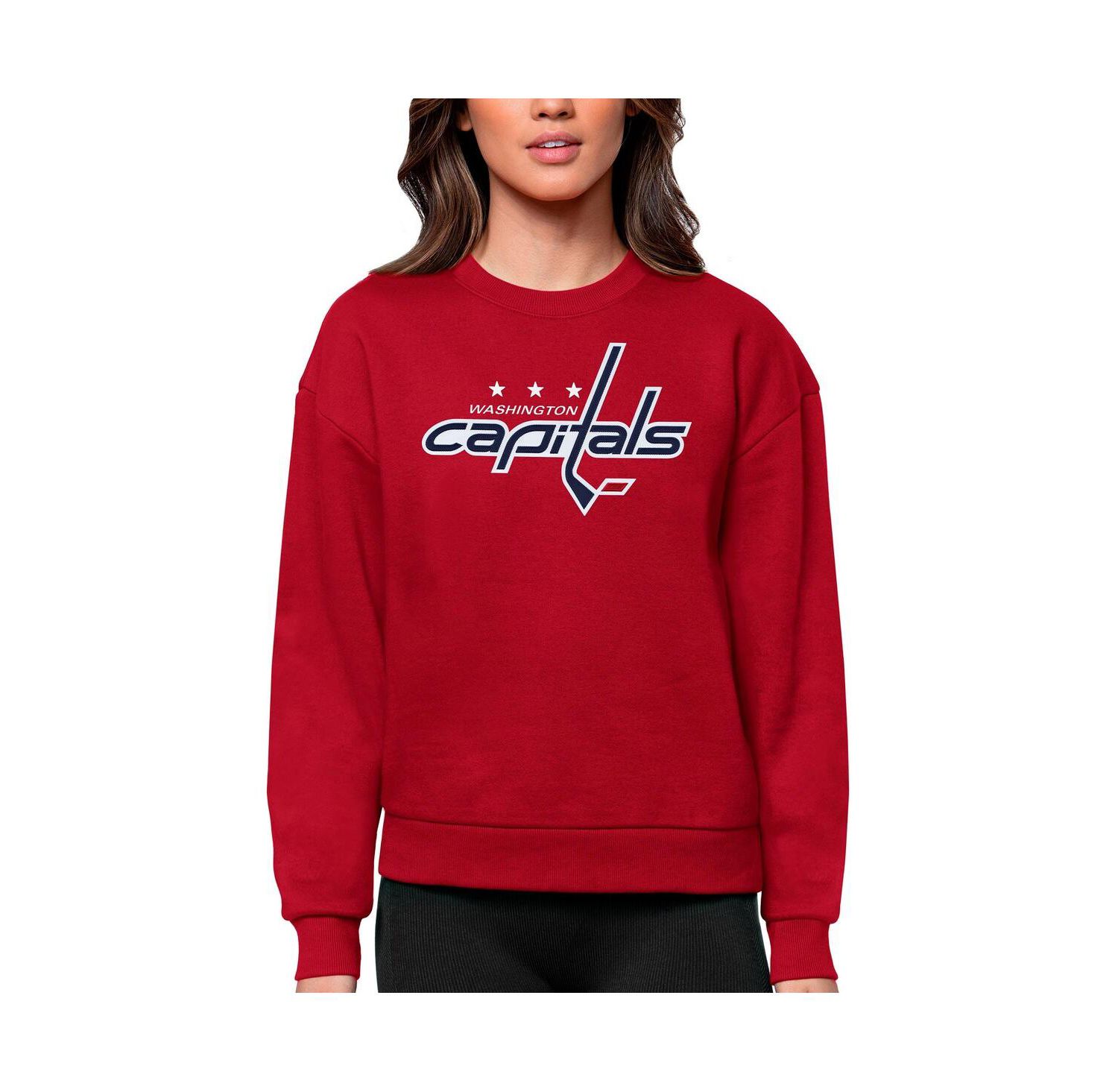 Women's Red Washington Capitals Primary Logo Team Logo Victory Crewneck Pullover Sweatshirt