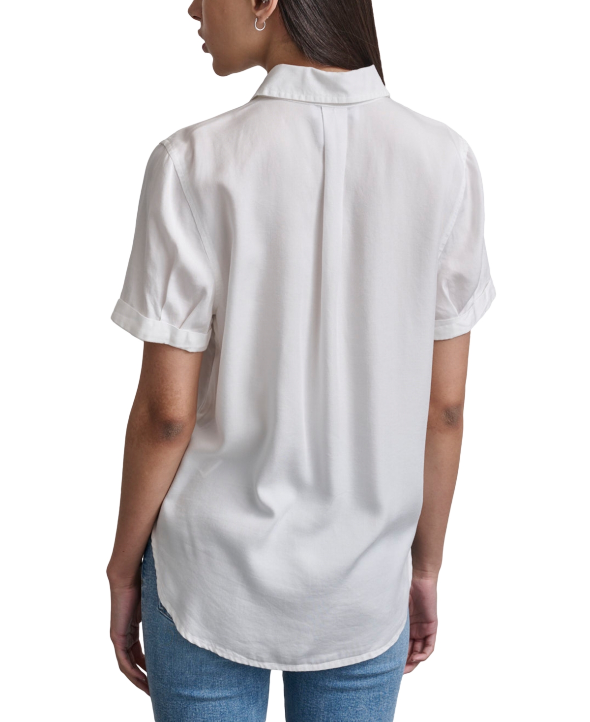 Dkny Jeans Petite Rolled Short-sleeve Button-up Shirt In White