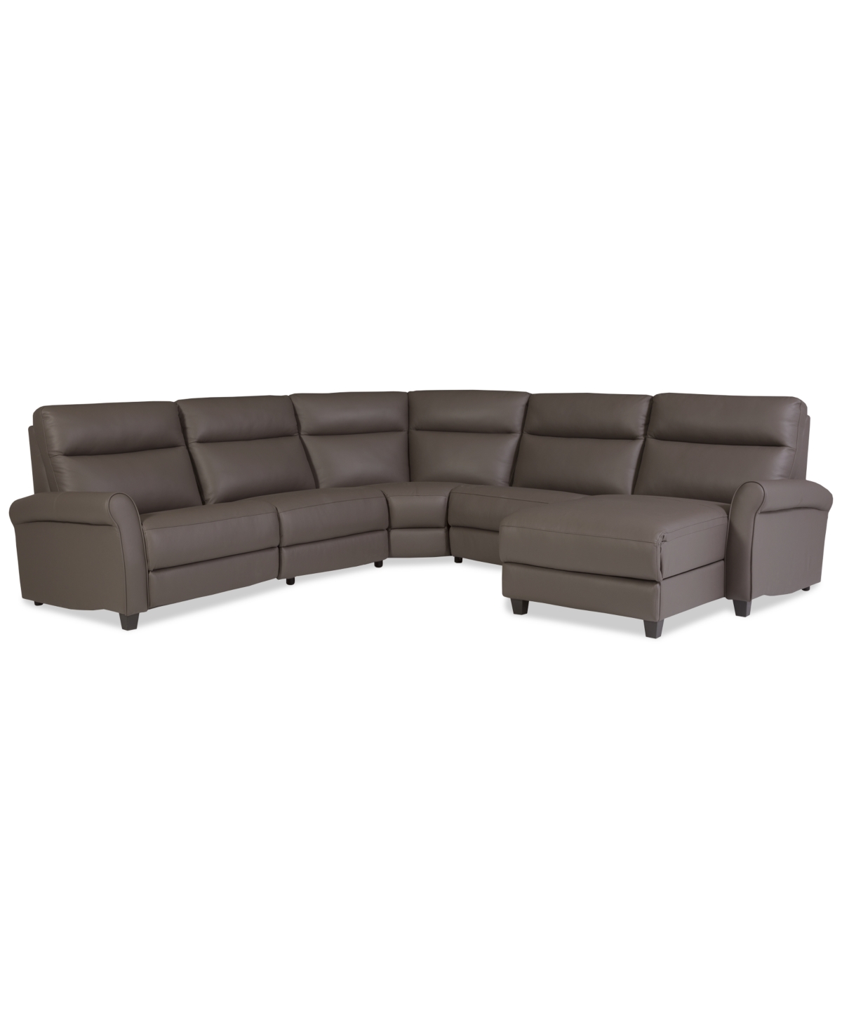 Macy's Thandler 5-pc. Leather Chaise Sectional With 2 Power Recliners, Exclusively At  In Gray